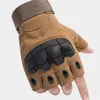 Cycling Gloves Motorcycle Combat Hard Knuckle Fingerless For Bicycle Men's Tactical Military Shooting Paintball