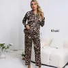 Dames Slaaplounge Dames Pyjama's Nachtkleding Nachtkleding Cathy Kezian Kaki L XL XXL Luipaardprint Ice Sillky Lange sleeshirt en broek Glad L231102