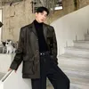 Erkek Ceketler 3D Büyük Cep Vintage Deri Ceket Kore Sokak Giyim Moda Gevşek Büyük Boy Blazers Erkekler İçin Takım