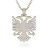 Albanien Eagle Pendant Necklace Iced Kosova Serbien Double-Headed Eagle CZ PAVED uttalande Hiphop smycken män kvinnor etniska gåvor 2011888