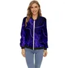 Giacche da donna Giacche Top Maniche lunghe Linee fluorescenti Stampa Colletto da baseball Cappotto con cerniera Slim Lady Girls Bomber Street Style