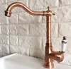 Bathroom Sink Faucets Antique Red Copper Deck Mount Kitchen Vanity Faucet Single Handle Cold Water Taps Znf400