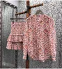 Robes de travail Top Qualité Ensemble Femme 2023 Automne Mode Jupe Costumes Dames Vintage Imprimé Floral Chemises À Manches Longues Ensembles De Taille Élastique