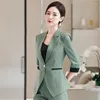 Pantalon de deux pièces pour femmes Femmes Pantalon Costume 2023 Coréen Casual Business Demi-manches Slim Plaid Blazer Shorts Élégant Femme Pantalon 2 Ensembles