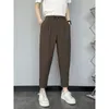 Men's Suits 2023 Casual Drape Summer Ankle-length Suit Pants For Men Thin Ice Silk Mens Dress White Black Brown Pleated Harem