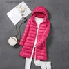 Parkas Frauen lange Pufferjacken neuer Winter 90% Weißer Ente warmer Hut abnehmbar Fe Ultra Leichtes packbares Down -Schichten L231102