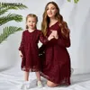 Family Matching Outfits Summer Mom And Daughter Dress Family Outfits Long Sleeve Red Wine Floral Dress Mother And Daughter Clothes Mommy And Me Clothes 231101