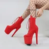 Boots 20cm Sexy Black Platform Pole Dance Shoes Stripper Heels Suede Ankle Boots Very High Heels Laces Round Head Low Leg 231102