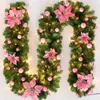 Other Event Party Supplies Christmas Decoration 2.7M Rattan Wreath Christmas Rattan Banner with LED Light Flower Light Strip Party Decor Flower Band 231102