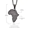 Kettingen unieke zwarte Afrika kaart hanger ijsje roestvrijstalen kettingen inlay strass cubaanse ketting hiphop sieraden man vrouwchains