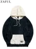 Män s jackets hoodie colorblock fluffy tröja streetwear hooded höst vinter varma pullover svettningar med känguruficka 231102