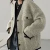 Womens Wool Blends Small Fragrant Long Coat Autumn Winter Korean Chic Fashion Casual Loose Elegant Slim Vneck Black Lady Tweed Jacket 231101