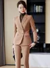 Zweiteilige Damen-Hosen, professionelle Arbeitskleidung, britischer Trend, Khaki, elegante Mantel-Sets für Damen, 2-teiliger High-End-Sense-Business-Anzug