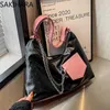 Vintage Fashion Y2K Aesthetic Patchwork Contrast Color Large Capacity Shoulder All Match Chains PU Leather Women Handbags