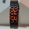 Relógios de pulso preto preto full metal de lava digital relógio Men Red/Blue LED Relógios masculinos Presentes para masculino