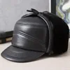 Bérets X175 Adulte Casquette En Cuir Véritable Peau De Mouton Bomber Chapeau Oreille Protection Chapeaux D'hiver Plat Top Casquettes Militaires