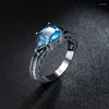 Eheringe Mode Blauer Aquamarin Topas CZ Für Frauen Schwarz Vergoldet Geburtsstein Ring Schmuck Zubehör