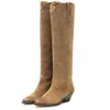 Laarzen Dikke hak Westernlaarzen Suède Cowboy Hoge Laarzen Puntige Retro Vrouwelijke Botas Mujer Handgemaakte Kwaliteit Dames Casual Schoenen 231102