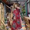 Casual Dresses Women Retro Printed V Neck Dress Ladies Vintage Cotton Female 2023 Spring Summer Dressescasual