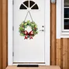 Panneau de porte d'entrée de noël avec fleurs décoratives, couronne de bienvenue en bois avec nœud papillon plat