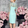 Stylish Chiffon Sheath Mother Of The Bride Dresses Lace Pleats With 3/4 Long Sleeves Women Formal Occasion Party Gowns Knee Length Wedding Guest Prom Dress CL2875
