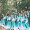 مرحلة ارتداء زي رقص هانفو أنثى المعجبين الشعبية على الطراز hmong الملابس الصينية للمرأة الأزرق