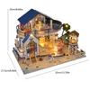 Accessoires voor poppenhuis Modelbouwpakket Assemblage aan zee Villa DIY Miniatuur Handgemaakte 3D Puzzel Speelgoed Thuis Creatieve Kamer Slaapkamer Decoratie 231102