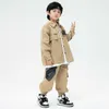 Ragazzi Street Dance Giacca ampia Pantaloni cargo color kaki Camicia Hip Hop per ragazze Set di vestiti Joggers per bambini Streetwear per bambini Costumi Jazz