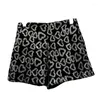 Shorts pour femmes français élégant amour paillettes velours pour femmes 2023 automne mode brodé taille haute noir butin