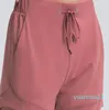 Pantalons courts de yoga pour femmes, shorts de sport décontractés, pantalons de survêtement de course, couleur unie, vêtements de fitness pour filles avec cordon de serrage Cinchable