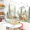 Wall Stickers Large Forest Animals Deer Bear for Kids Rooms Nursery Decals Boys Room Decoration Cartoon Trees Mural 231101