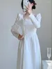 Vestidos casuais branco vestido de festa manga longa quadrado pescoço sólido estilo francês primavera coreano chique a-line 2023 roupas femininas