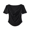 Women's T Shirts TVVOVVIN T-shirt Versatile Short Sleeve Slim Fit Sexy Open Navel Swinging Neck Solid Color Top Fashion IG26