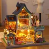 Doll House Accessories Miniature DIY Assembly Building Model Villa Kit Production of Small Room Toys Home Bedroom Decorations with Fur 231102