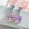 Kolczyki stadnina S925 Silver 11 Carat Fat Square 10 12 Pink Diamond Jewelry Lady 5A Factory Factory Sales