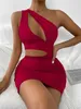 Urban Sexy Dresses One Shoulder Sleeveless Mini Dress Party Nightclub Cutout Corset Cocktail Warpping Female