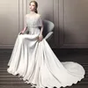 Élégant en dentelle satinée Mère de la mariée robes longs high cou full perdels Nouveaux robes de fête de mariage robe de soirée formelle God Mom Celebrity Wear 403