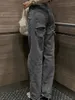 Dżinsy dla dżinsów mody kobiety proste dżinsowe spodnie boczne kieszenie z rozrywaniem wycięcia długa ulica swobodny jesienna wiosenna spodni styl s xl 231102