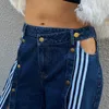 Dżinsy męskie Blue Slit szeroko nogowe spodnie Styl Styl Styl Dwie boki guzowe pasiaste trend osobowość ulica Długie dżinsy 231101