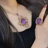 Ketting Oorbellen Set Foydjew Italiaanse Vintage Sieraden Emaille Kleur Amethist Ringen Hanger Kettingen Middeleeuwse Stijl Banket Voor Vrouwen