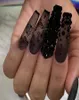 False Nails 24Pcs Phantom Dark Butterfly Fake Long T Black Scrub Wearable Nail Patch Rhinestone Coffin Ballerina NailsFalse4525920