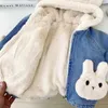 Cappotto Autunno inverno spesso caldo giacca di jeans per bambini carino peluche orecchie di coniglio giacca con cappuccio giacca per bambini 28Y 231102