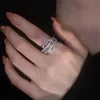 Anéis de banda Coreia brilhante zircão coração aberto para mulheres moda geometria cristal anel de dedo anillos noivado festa de casamento jóias 231101