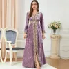 Ethnic Clothing Fall And Winter Muslim Dress Abayas For Women Embroidered Moroccan Party Slim V-neck Split Turkish