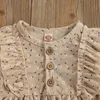 Rompers Baby Clothing Floral Wreath Ruffled Tight Montering Jumpsuit för Borns Spring and Autumn Long Sleeved Clothing 231102