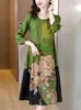 Robes décontractées 2023 vert Floral soie taille ample robe mi-longue printemps été élégant fête Vestidos femmes coréen Vintage luxe bal