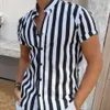 Camisas casuais masculinas listras de verão camisa de manga curta elegante colar de colar de colarinho de colar