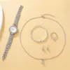 Dameshorloges 6-delige set luxe horloge dames ring ketting oorbel strass mode horloge casual dames armband klok 231101