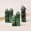 Dekorativa figurer 1PC Natural Crystal Point Epidote Healing Obelisk Green Quartz Tower Ornament för heminredning Reiki Energy Stone Pyramid