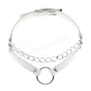 PU Leather Silver Color Chain Choker Collars NecklaceFor Women O Circle Shape Pendant Necklace Jewelry